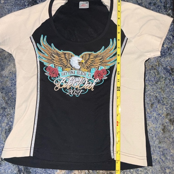 Graphic Eagle Daytona Beach Bike Week 2021 Tee in Black & Cream - Picture 6 of 10